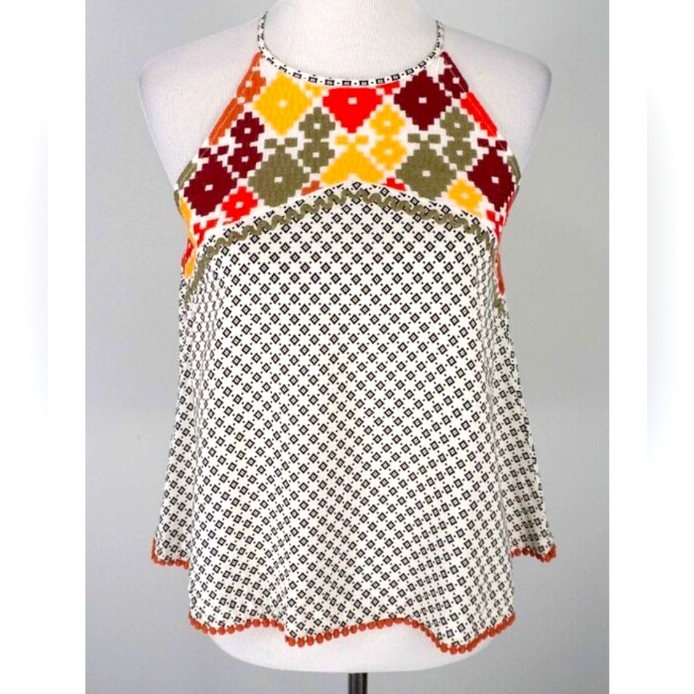 Embroidered Halter Sleeveless Boho Tunic Top Size large